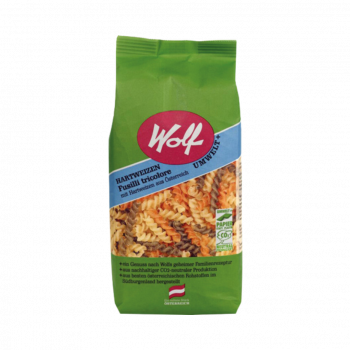 Wolf Hartweizen Fusilli tricolore, vegan, Papierpackung, 500g